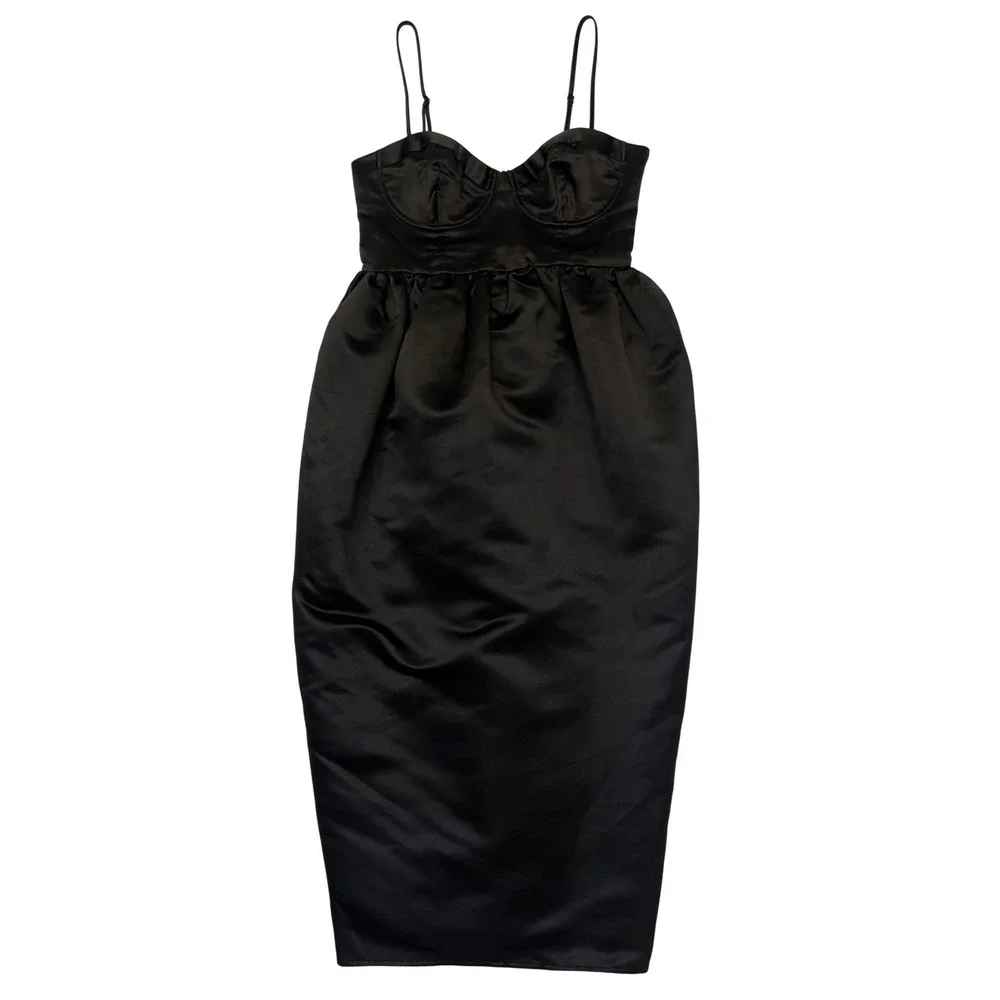 Future Collective Black Satin Bustier Smocked Back Corset LBD Dress NWT XS